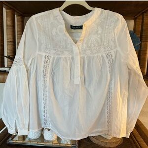 Ralph Lauren Ivory Embroidered Blouse Green Label size medium